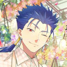 image of Cu Chulainn from the Fate Series in his flower cafe collaboration outfit